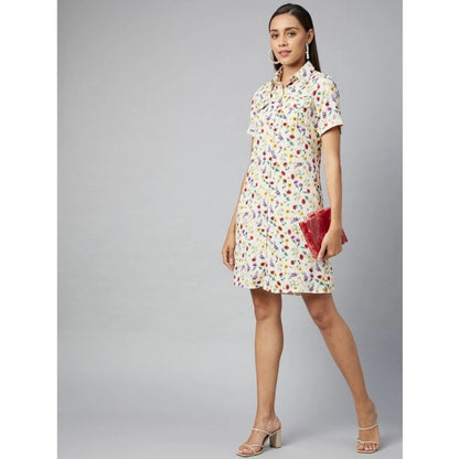 PKRKART Women's Polyester Floral Short Sleeve Above Knee Dress (Multicolor)