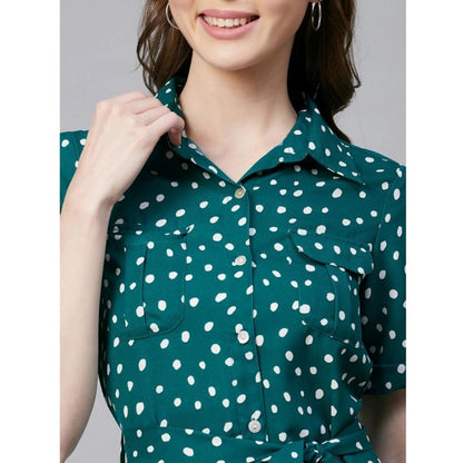 PKRKART Women's Polyester Polka Short Sleeve Above Knee Dress (Blue - White)