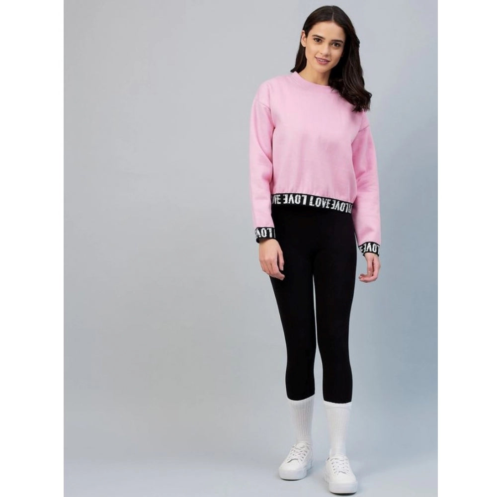PKRKART Women's Fleece Solid Long Sleeves Sweatshirt (Pink)