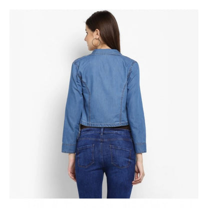 PKRKART Women's Denim Smocking 3-4th Sleeves Shrug (Blue)