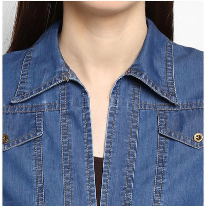 PKRKART Women's Denim Solid 3-4th Sleeves Shrug (Blue)