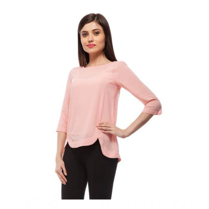 PKRKART Women's Polyester Solid 3-4th Sleeves Regular Top (Peach)