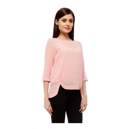 PKRKART Women's Polyester Solid 3-4th Sleeves Regular Top (Peach)