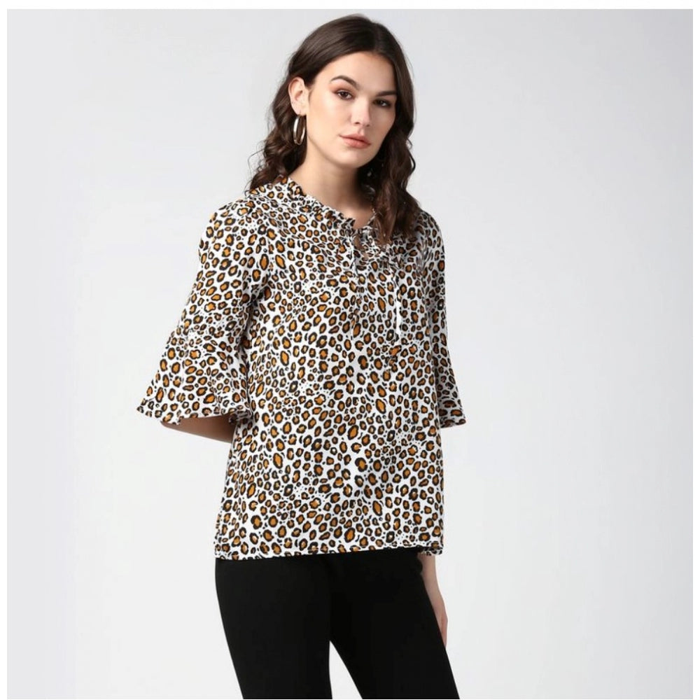 PKRKART Women's Polyester Animal Print Bell Sleeve Top (Orange - Black)