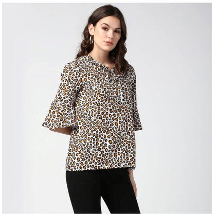 PKRKART Women's Polyester Animal Print Bell Sleeve Top (Orange - Black)