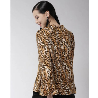 PKRKART Women's Polyester Printed Bell Sleeve Top (Orange - Black)