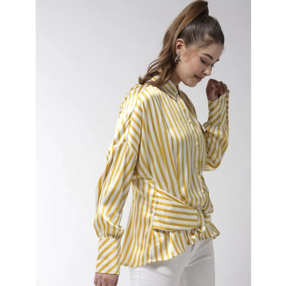 PKRKART Women's Polyester Striped Long Sleeves Top (Yellow)