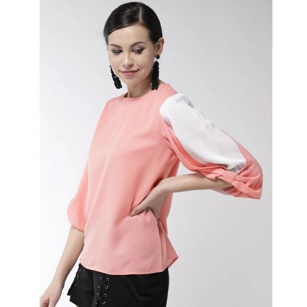 PKRKART Women's Polyester Colour Block Slit Sleeve Top (Pink)