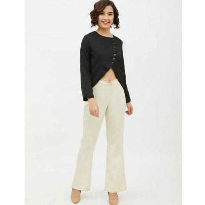PKRKART Women's Polyester Asymmetrical Long Sleeves Top (Black)