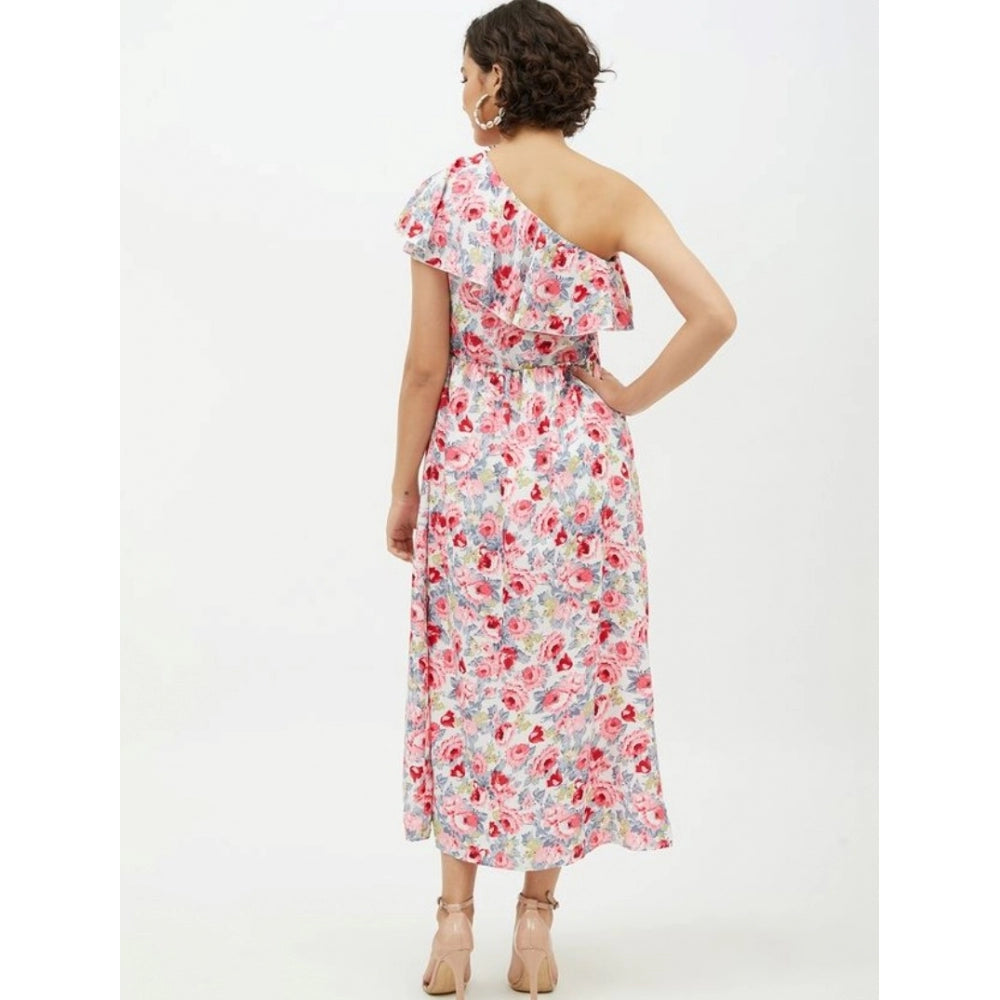 PKRKART Women's Polyester Floral One Shoulder Calf-length Dress (Multicolor)