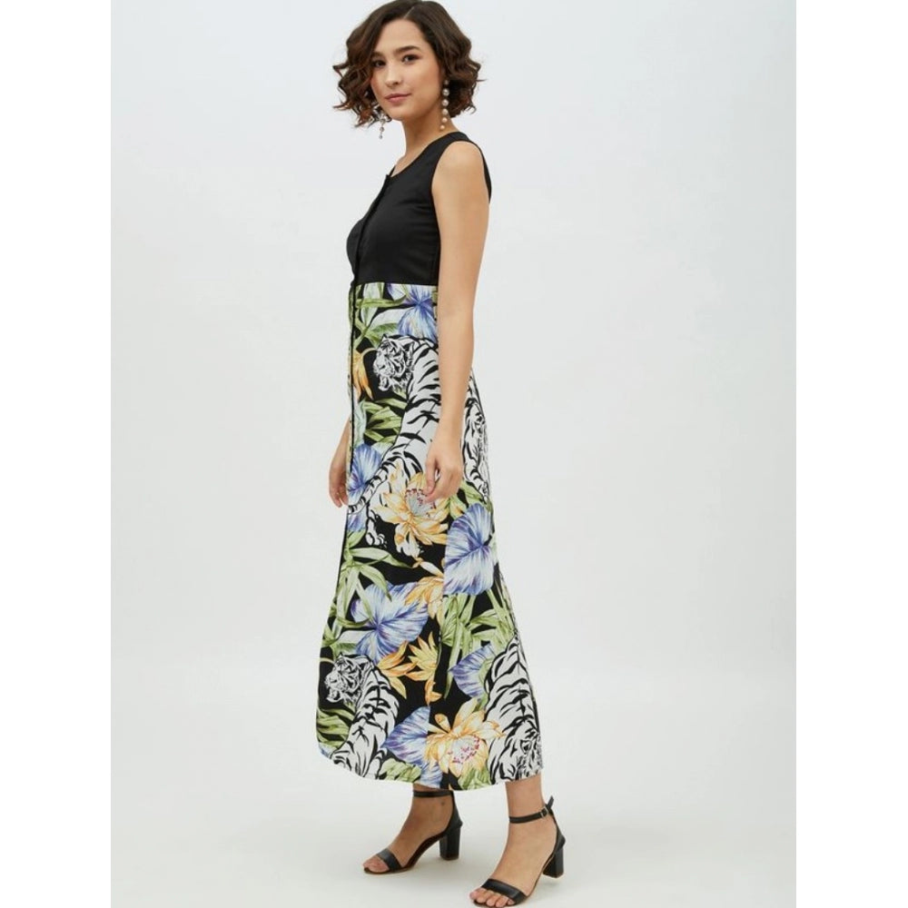 PKRKART Women's Rayon Floral Sleeveless Calf-length Dress (Multicolor)