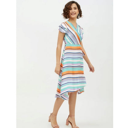 PKRKART Women's Satin Striped Short Sleeve Knee-Length Dress (Multicolor)