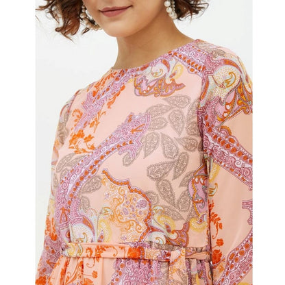 PKRKART Women's Polyester Printed Long Sleeves Calf-length Dress (Multicolor)
