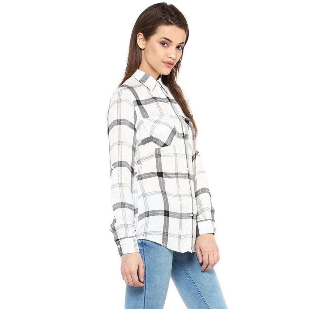 PKRKART Women's Rayon Checkered Long Sleeves Standard Length Shirt (Black - White)