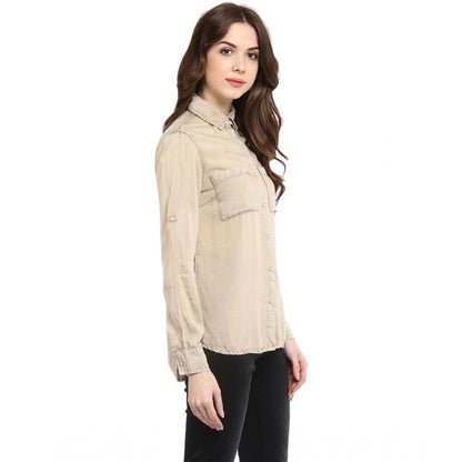 PKRKART Women's Rayon Solid Long Sleeves Standard Length Shirt (Beige)