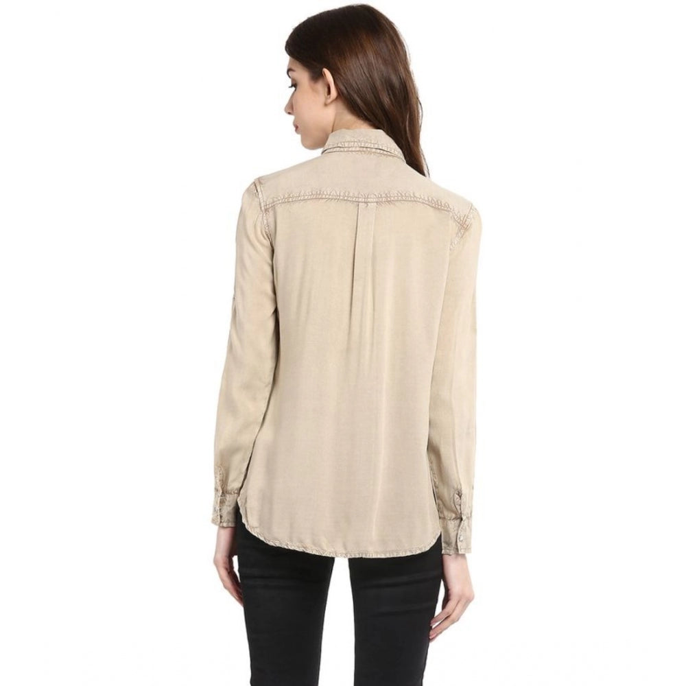PKRKART Women's Rayon Solid Long Sleeves Standard Length Shirt (Beige)