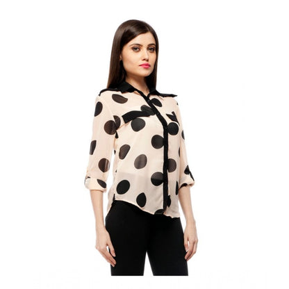 PKRKART Women's Polyester Polka Roll Up Sleeve Standard Length Shirt (Peach)