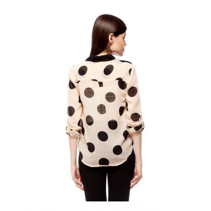 PKRKART Women's Polyester Polka Roll Up Sleeve Standard Length Shirt (Peach)