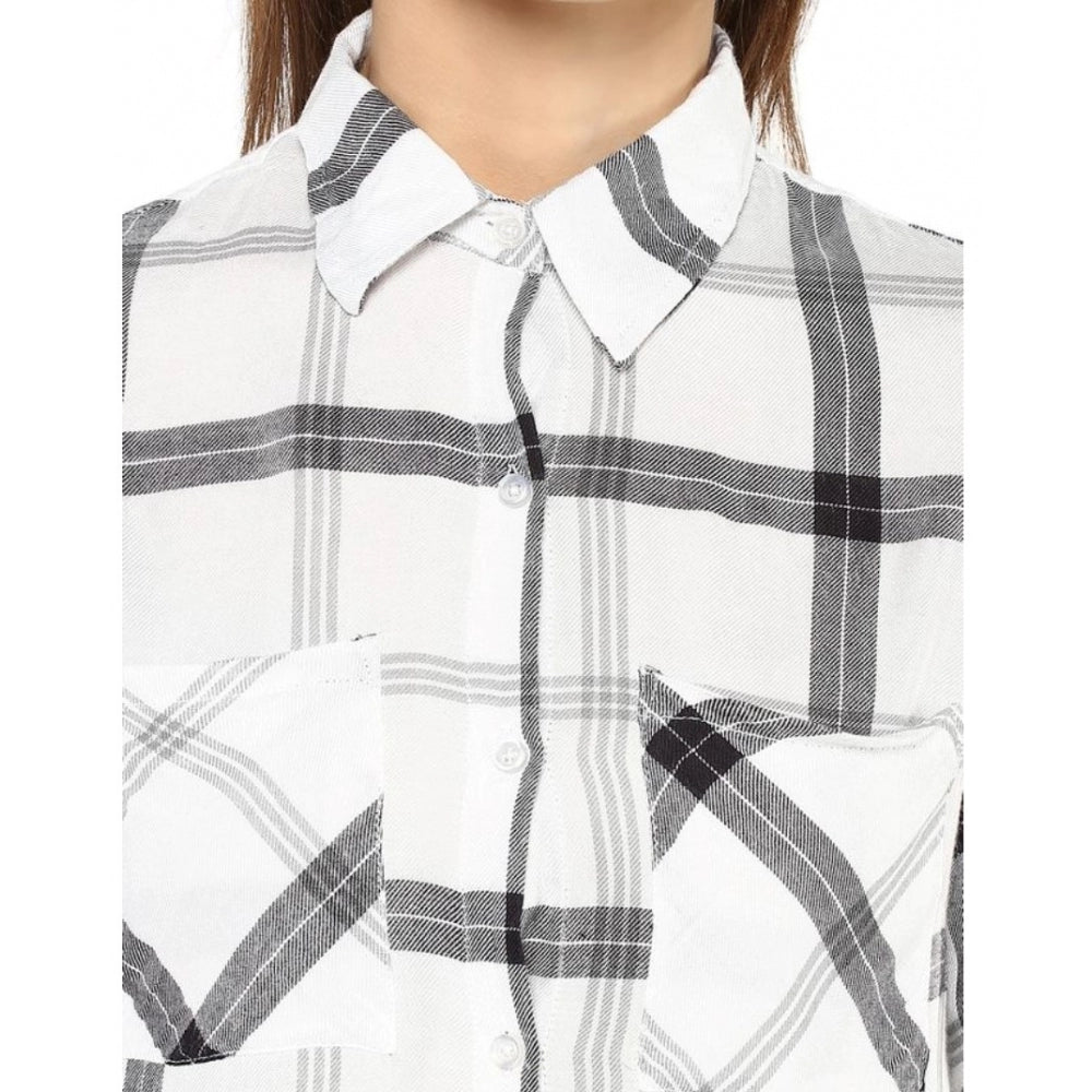 PKRKART Women's Rayon Checkered Long Sleeves Standard Length Shirt (Black - White)