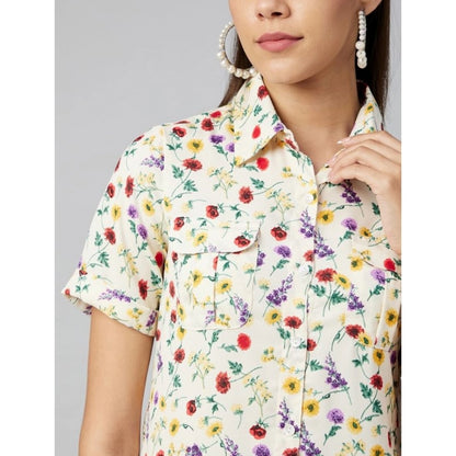 PKRKART Women's Polyester Floral Short Sleeve Above Knee Dress (Multicolor)