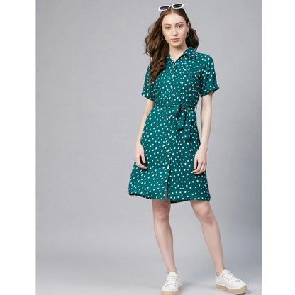PKRKART Women's Polyester Polka Short Sleeve Above Knee Dress (Blue - White)