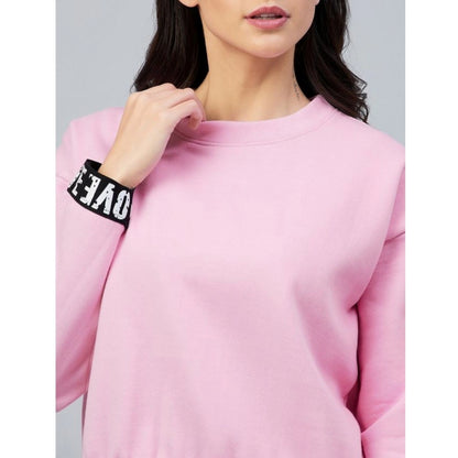 PKRKART Women's Fleece Solid Long Sleeves Sweatshirt (Pink)