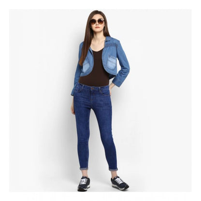 PKRKART Women's Denim Smocking 3-4th Sleeves Shrug (Blue)