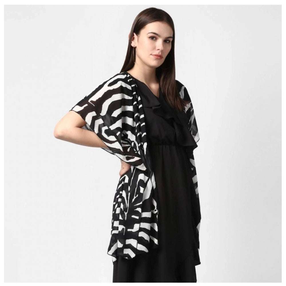 PKRKART Women's Polyester Printed Short Sleeve Shrug (Black)