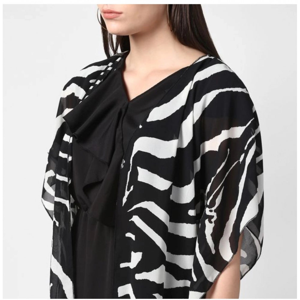 PKRKART Women's Polyester Printed Short Sleeve Shrug (Black)