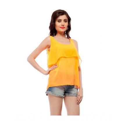 PKRKART Women's Polyester Solid Sleeveless Regular Top (Orange)