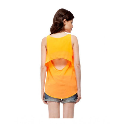 PKRKART Women's Polyester Solid Sleeveless Regular Top (Orange)