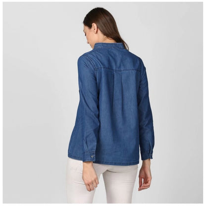 PKRKART Women's Denim Solid Long Sleeves Top (Blue)