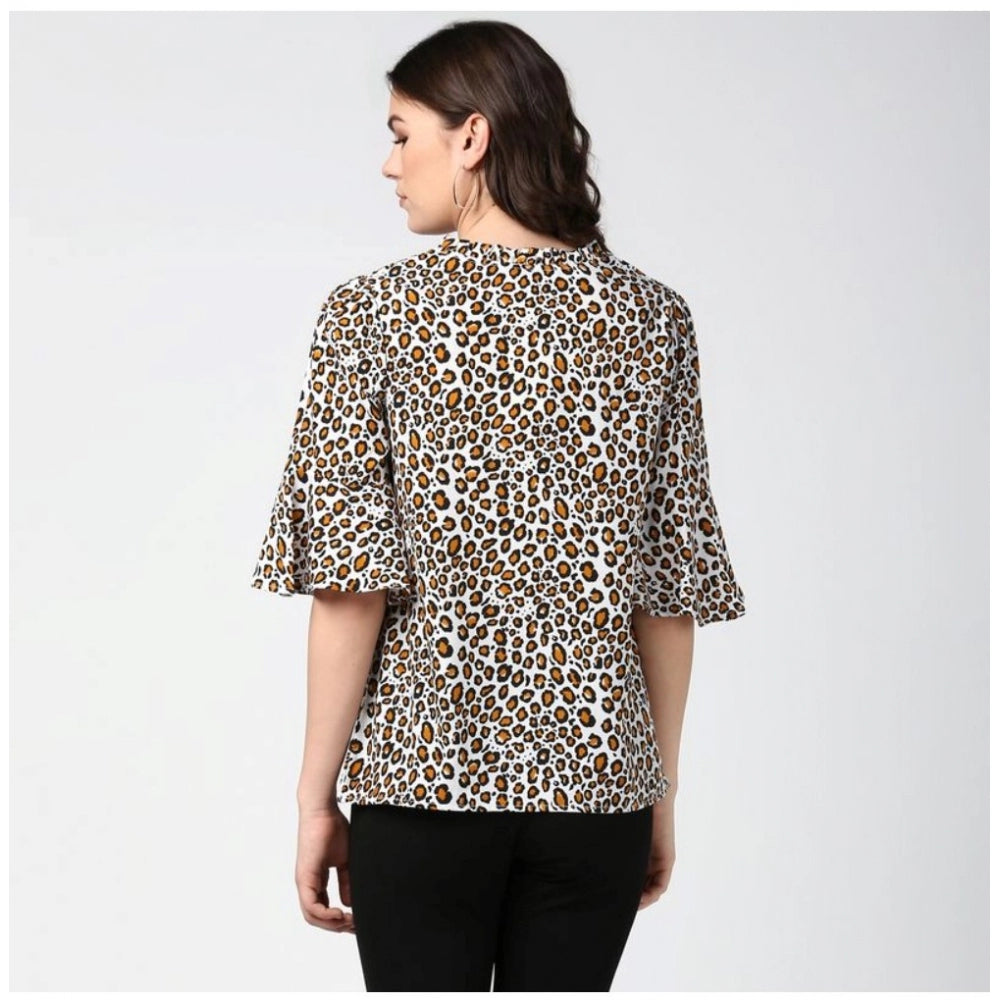 PKRKART Women's Polyester Animal Print Bell Sleeve Top (Orange - Black)