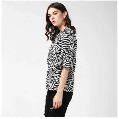 PKRKART Women's Polyester Animal Print Bell Sleeve Top (Black - White)