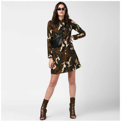 PKRKART Women's Polyester Printed Roll Up Sleeve Tunic Top (Green - Black)