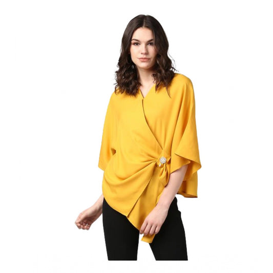 PKRKART Women's Polyester Solid Cape Sleeve Top (Yellow)