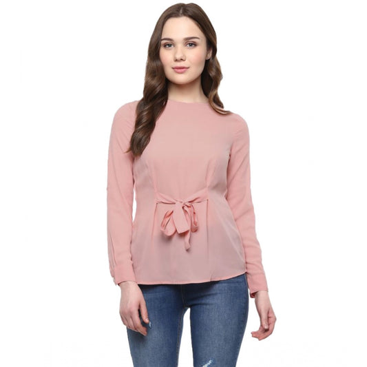 PKRKART Women's Polyester Solid Long Sleeves Regular Top (Pink)