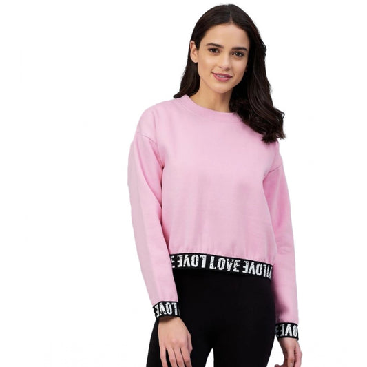 PKRKART Women's Fleece Solid Long Sleeves Sweatshirt (Pink)