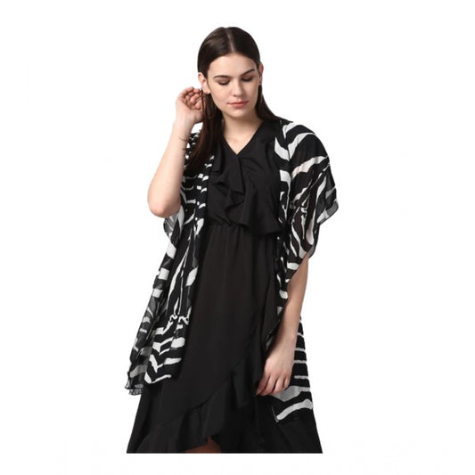 PKRKART Women's Polyester Printed Short Sleeve Shrug (Black)