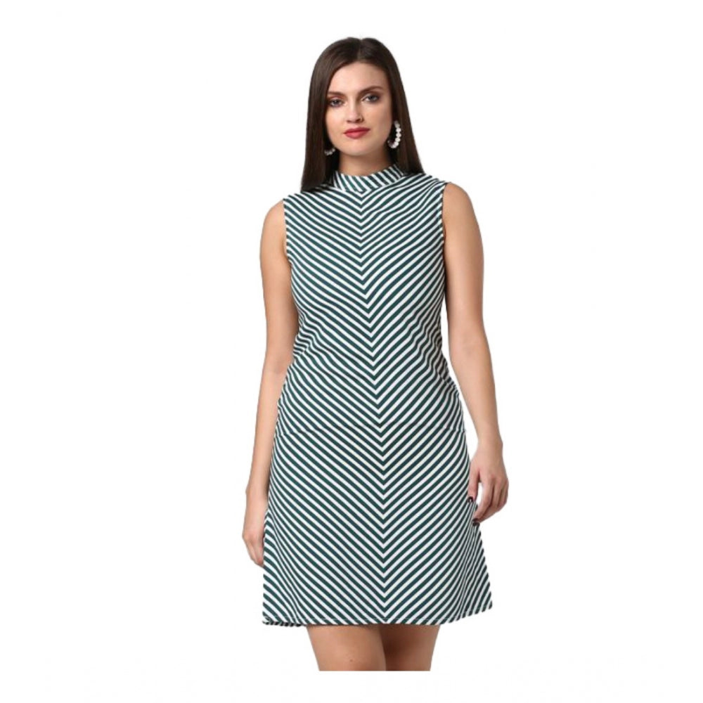 PKRKART Women's Polyester Striped Sleeveless Above Knee Dress (Green)