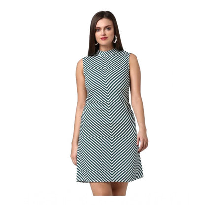 PKRKART Women's Polyester Striped Sleeveless Above Knee Dress (Green)