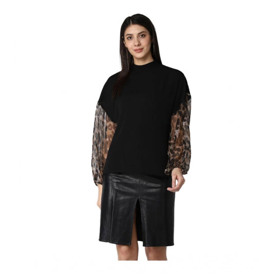PKRKART Women's Polyester Animal Print Long Sleeves Top (Black)