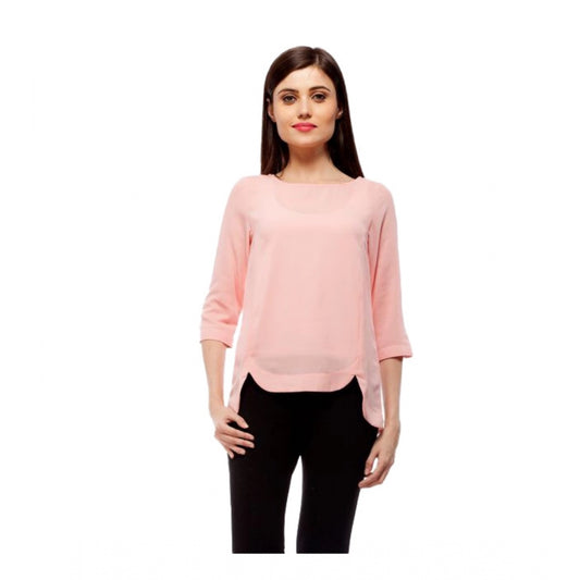 PKRKART Women's Polyester Solid 3-4th Sleeves Regular Top (Peach)