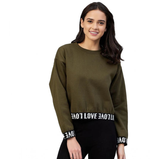 PKRKART Women's Fleece Solid Long Sleeves Sweatshirt (Olive)