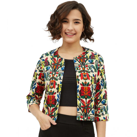 PKRKART Women's Polyester Floral 3-4th Sleeves Shrug (Multicolor)