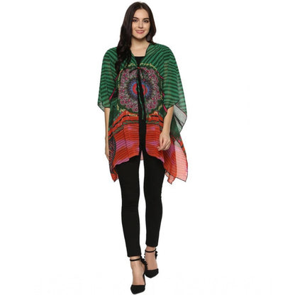 PKRKART Women's Polyester Printed Kaftan Sleeve Shrug (Green - Multicolor)
