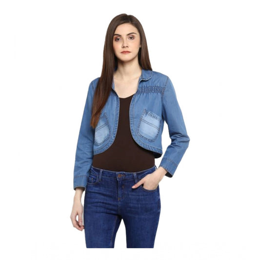 PKRKART Women's Denim Smocking 3-4th Sleeves Shrug (Blue)