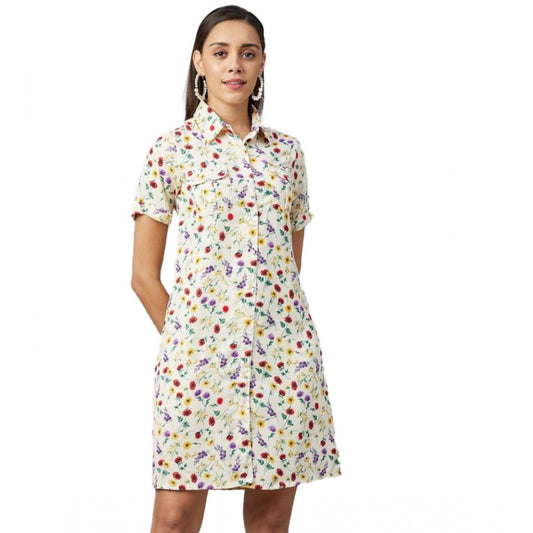 PKRKART Women's Polyester Floral Short Sleeve Above Knee Dress (Multicolor)