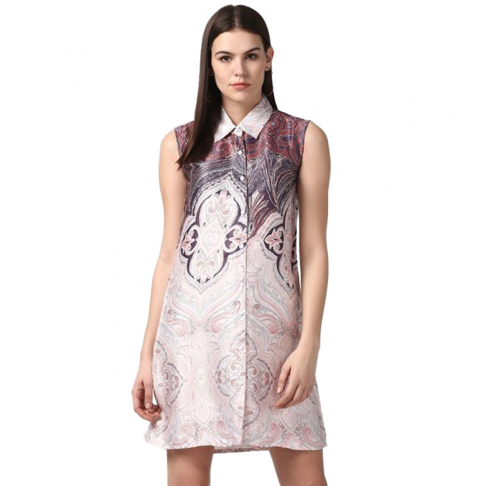 PKRKART Women's Polyester Printed Sleeveless Above Knee Dress (Orange)