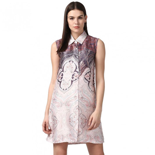 PKRKART Women's Polyester Printed Sleeveless Above Knee Dress (Orange)